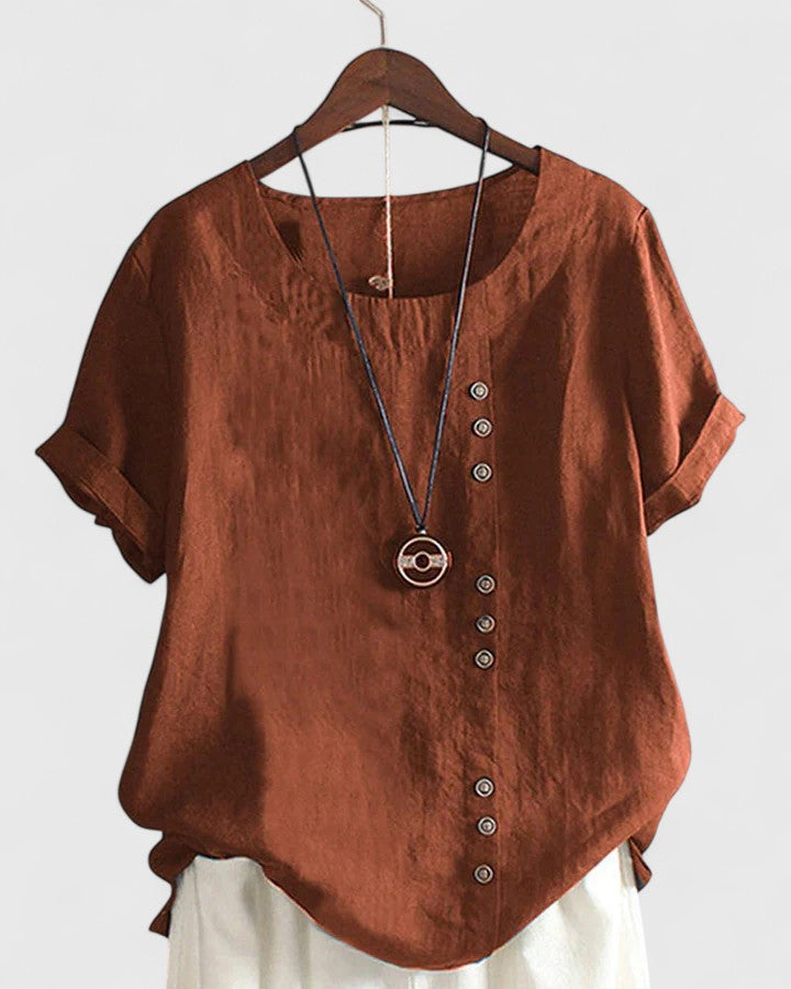 Women’s Comfortable Short Sleeve Blouse with Button-Front