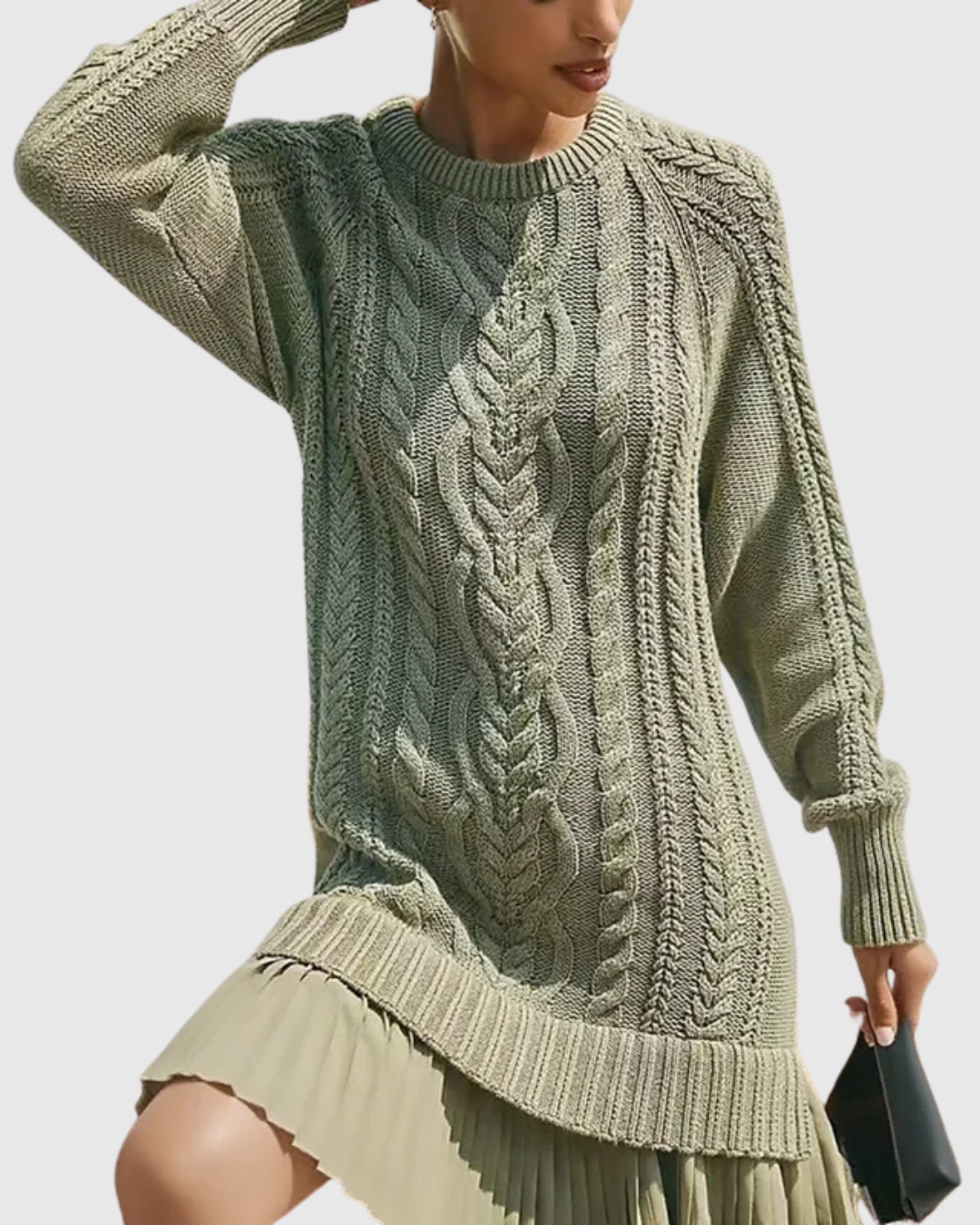 Eira | Women’s Cable Knit Sweater Dress with Pleats