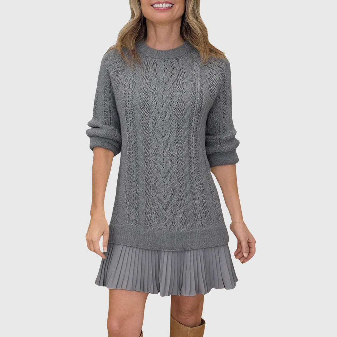 Eira | Women’s Cable Knit Sweater Dress with Pleats