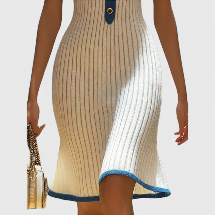 Women’s Elegant Midi Dress - Button V-neck