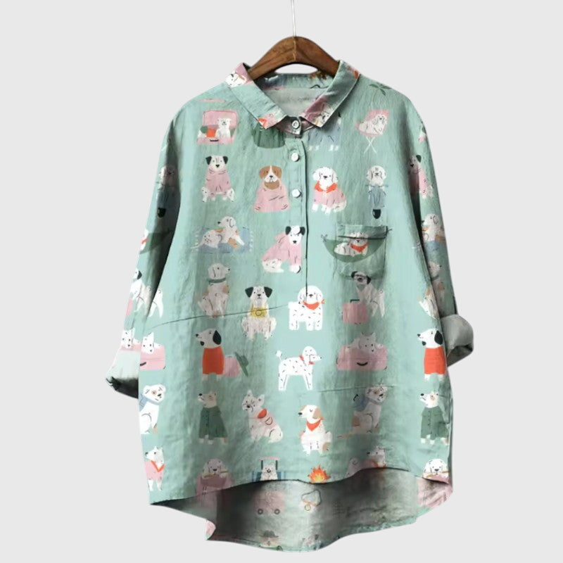 Women’s Elva Blouse with Dog Motifs