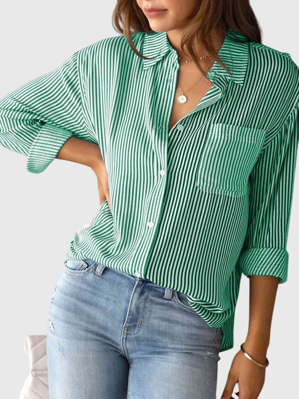 Women’s Striped Collared Shirt with Versatile Design
