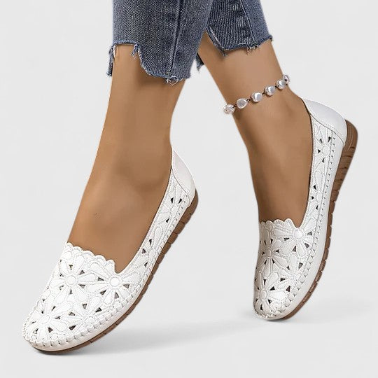 Women's Laser-Cut Floral Flat Sandals with Cushioned Footbed
