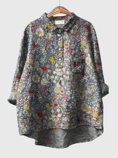 Women’s Floral Print Blouse with Button Placket