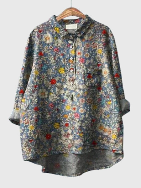 Women’s Floral Print Blouse with Button Placket
