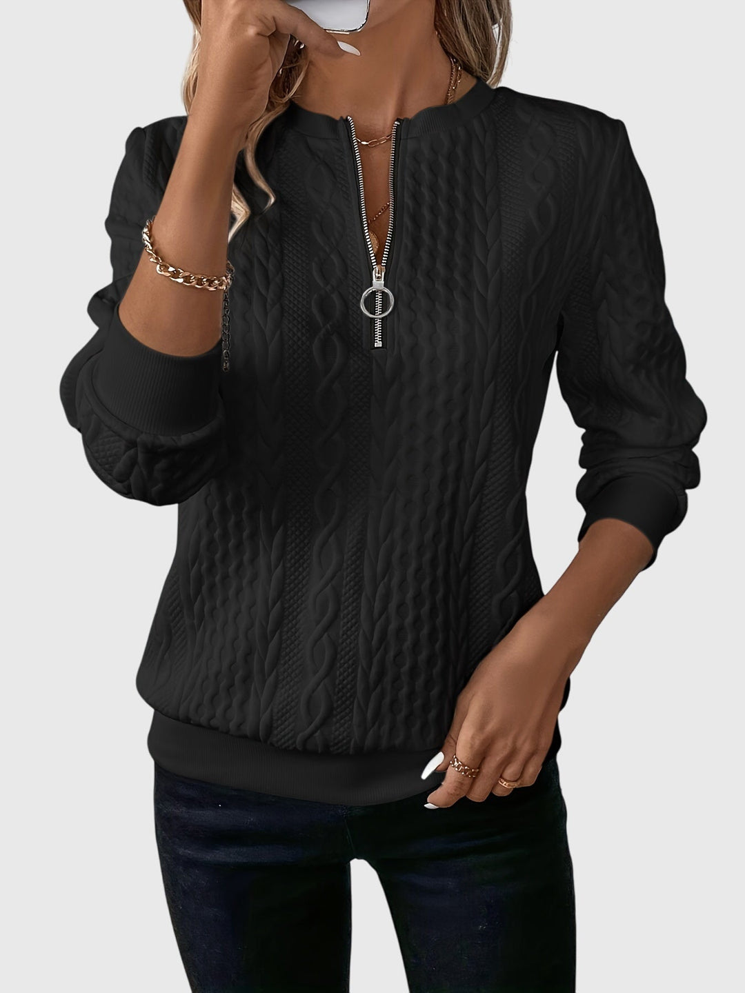 Nora | Women’s Cable Knit Sweater with Zipper