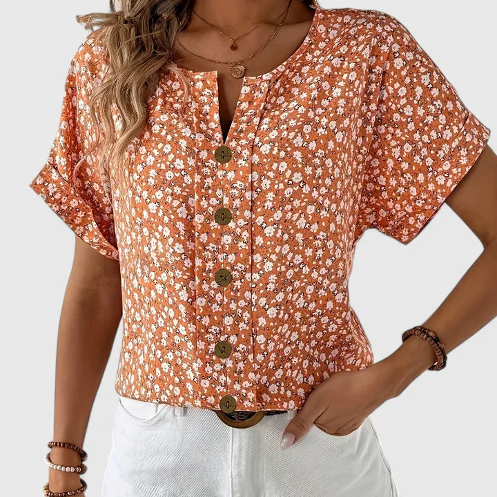 Women’s Floral Blouse with Button-Up Front