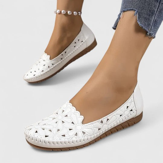 Women's Laser-Cut Floral Flat Sandals with Cushioned Footbed