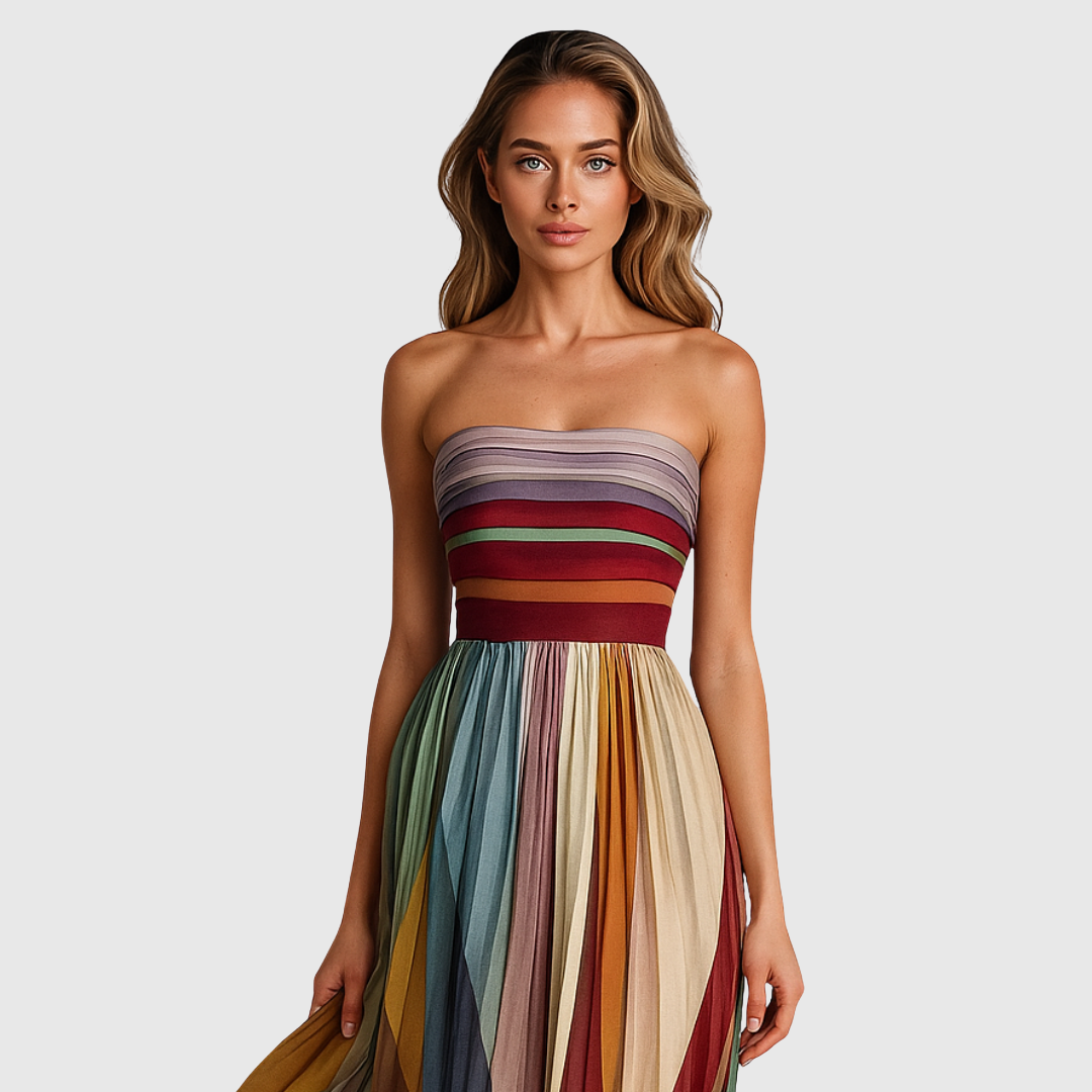 Women’s Strapless Maxi Dress with Pleated Skirt