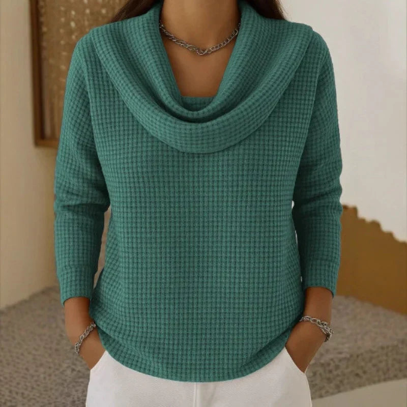 Women’s Waffle Knit Sweater with Cowl Neck
