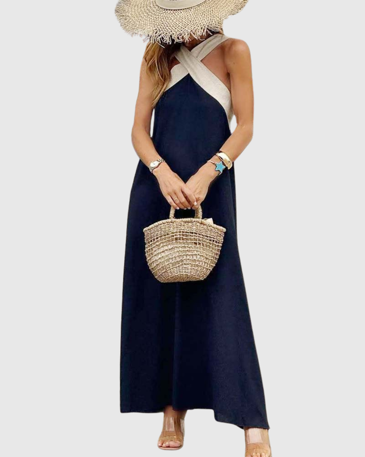 Women’s Cross-Neck Dress with Halter Accent