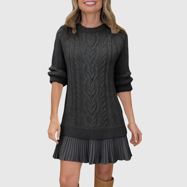 Eira | Women’s Cable Knit Sweater Dress with Pleats