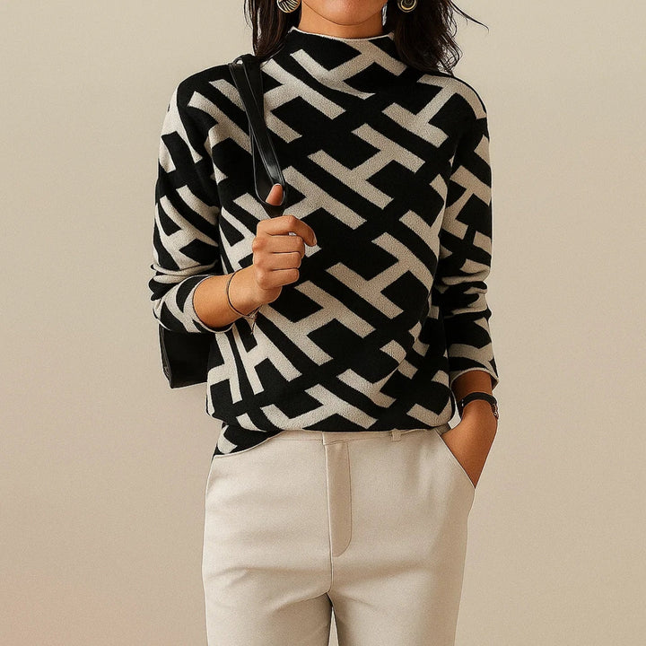 Vaeni | Women’s Elegant Sweater with Geometric Pattern