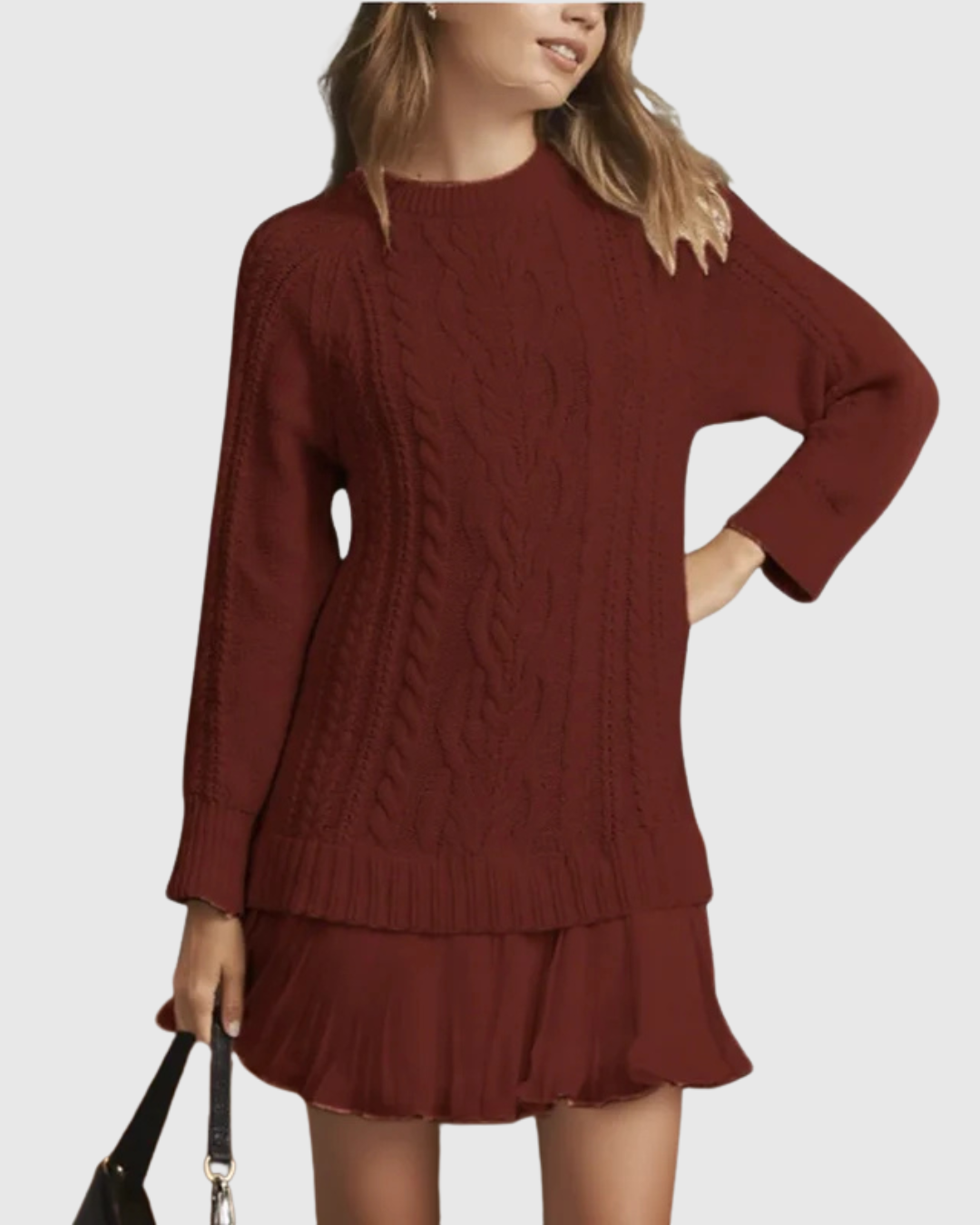 Eira | Women’s Cable Knit Sweater Dress with Pleats