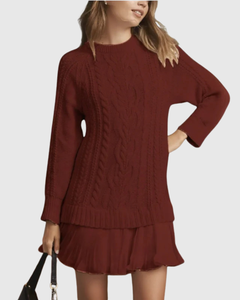 Eira | Women’s Cable Knit Sweater Dress with Pleats