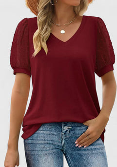 Women’s V-Neck Top with Sheer Sleeves