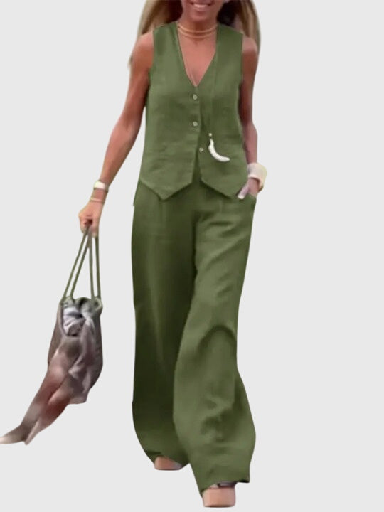 Women’s Elegant Two-Piece Set with Wide-Leg Pants