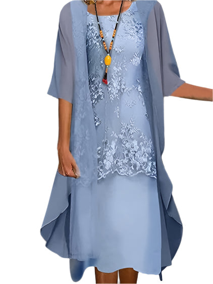 Women’s Midi Dress with Flowing Sheer Sleeve