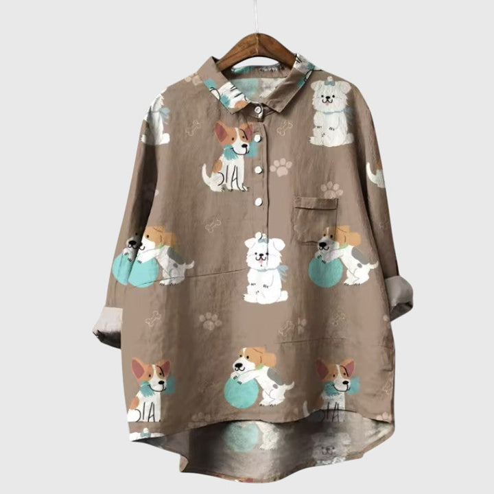Women’s Elva Blouse with Dog Motifs