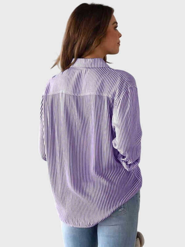 Women’s Striped Collared Shirt with Versatile Design