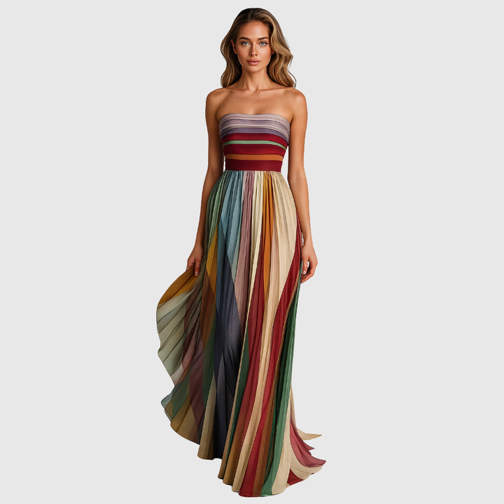 Women’s Strapless Maxi Dress with Pleated Skirt