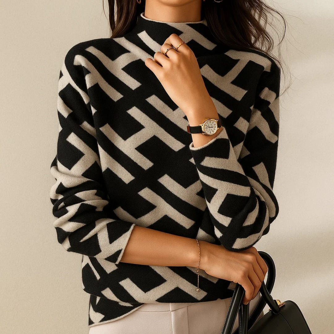 Vaeni | Women’s Elegant Sweater with Geometric Pattern