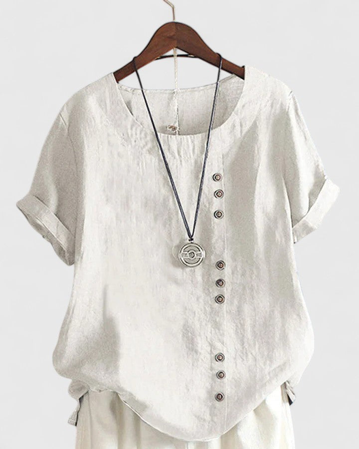 Women’s Comfortable Short Sleeve Blouse with Button-Front
