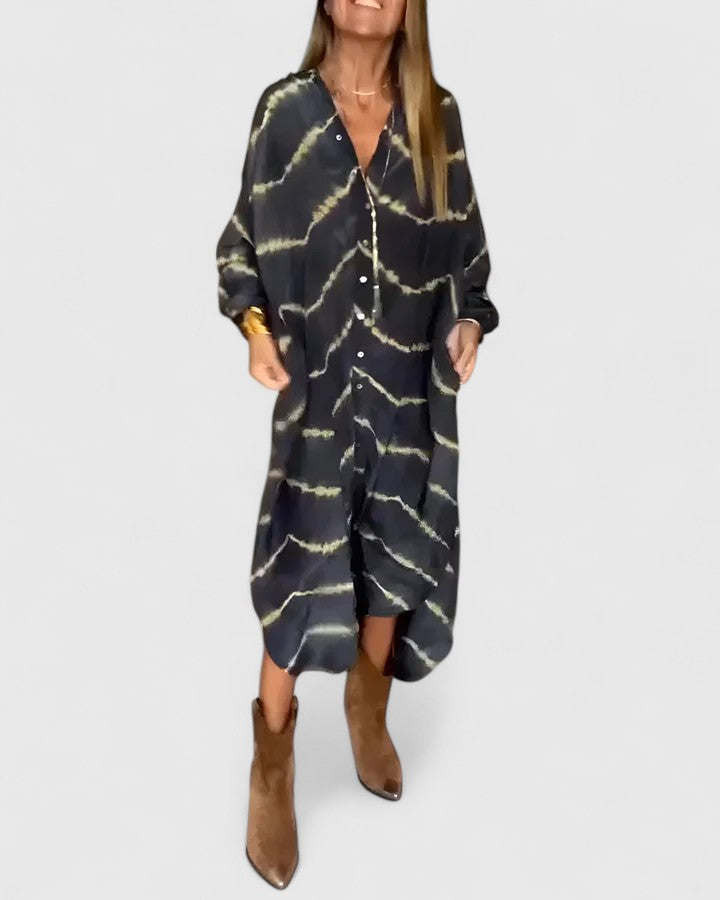 Amelie | Women’s Boho Striped Maxi Dress with V-Neck