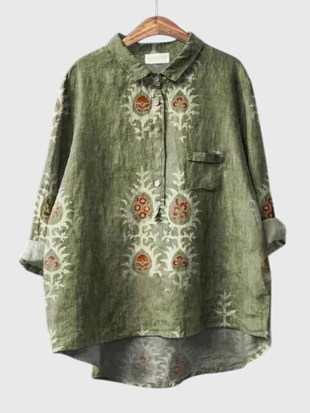 Women’s Floral Print Blouse with Button Placket