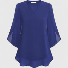 Women's V-Neck Chiffon Blouse – 3/4 Split Bell Sleeve Casual Tunic Top