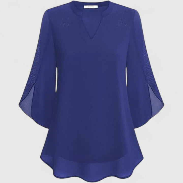 Women's V-Neck Chiffon Blouse – 3/4 Split Bell Sleeve Casual Tunic Top