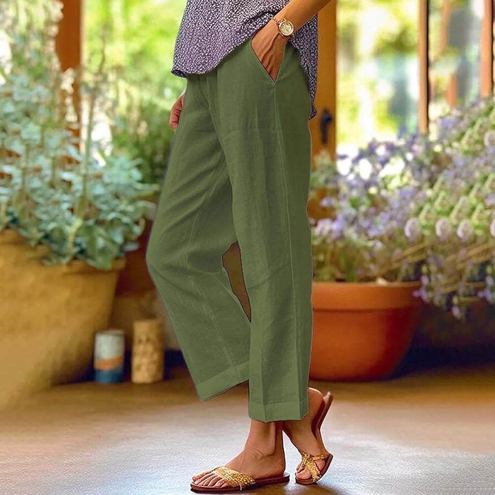 Women’s Relaxed Cropped Pants with Elastic Waistband