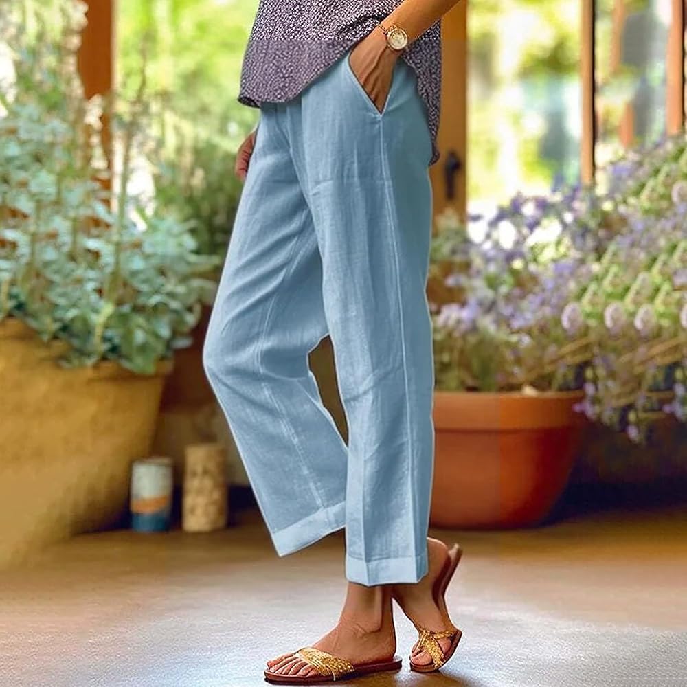Women’s Relaxed Cropped Pants with Elastic Waistband