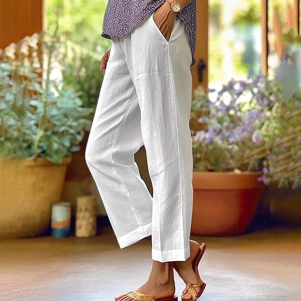 Women’s Relaxed Cropped Pants with Elastic Waistband