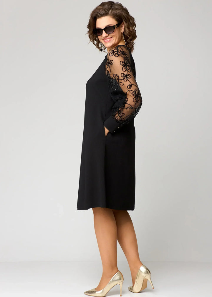 Women’s Elegant Dress with Embroidered Sleeves