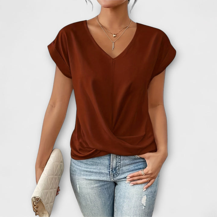 Women’s Elegant V-Neck Top with Button Detailing