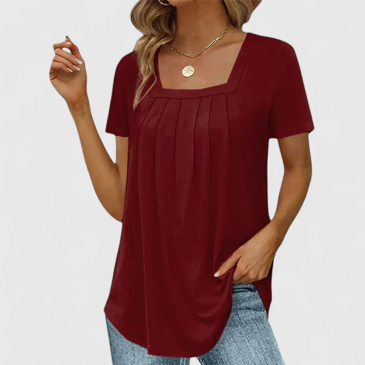 Lenabria | Women’s Pleated Blouse with Square Neckline