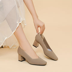 Women's Square Toe Chunky Low Heels