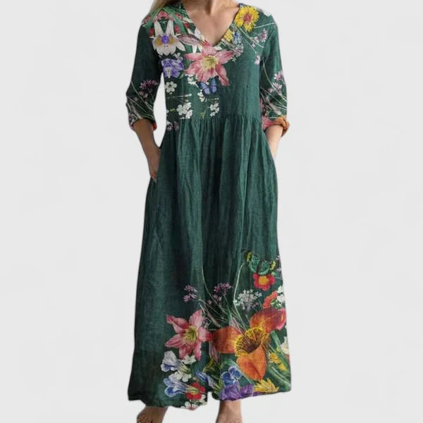 Kymberah | Women’s Sophisticated Midi Dress with Deep V-Neck