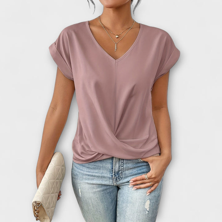 Women’s Elegant V-Neck Top with Button Detailing
