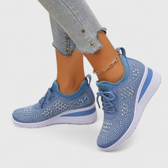 Women's Rhinestone Wedge Sneakers - Sparkly Bling Platform Walking Shoes