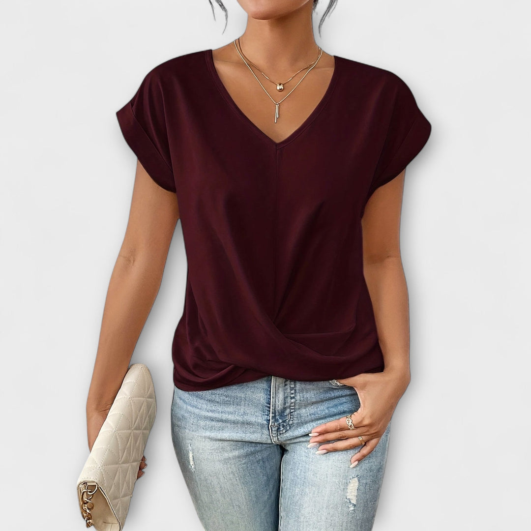 Women’s Elegant V-Neck Top with Button Detailing