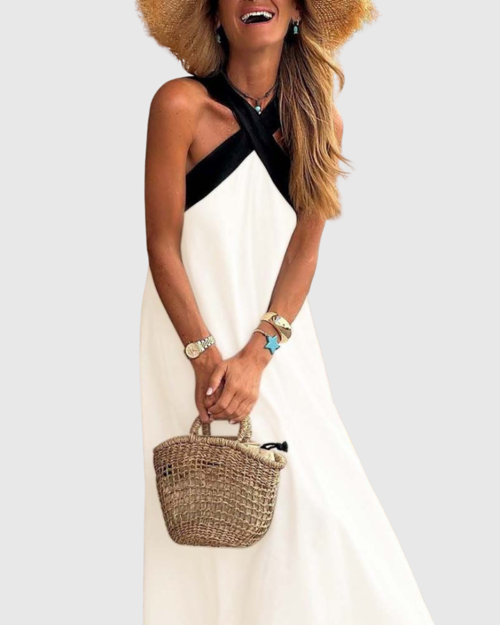 Women’s Cross-Neck Dress with Halter Accent