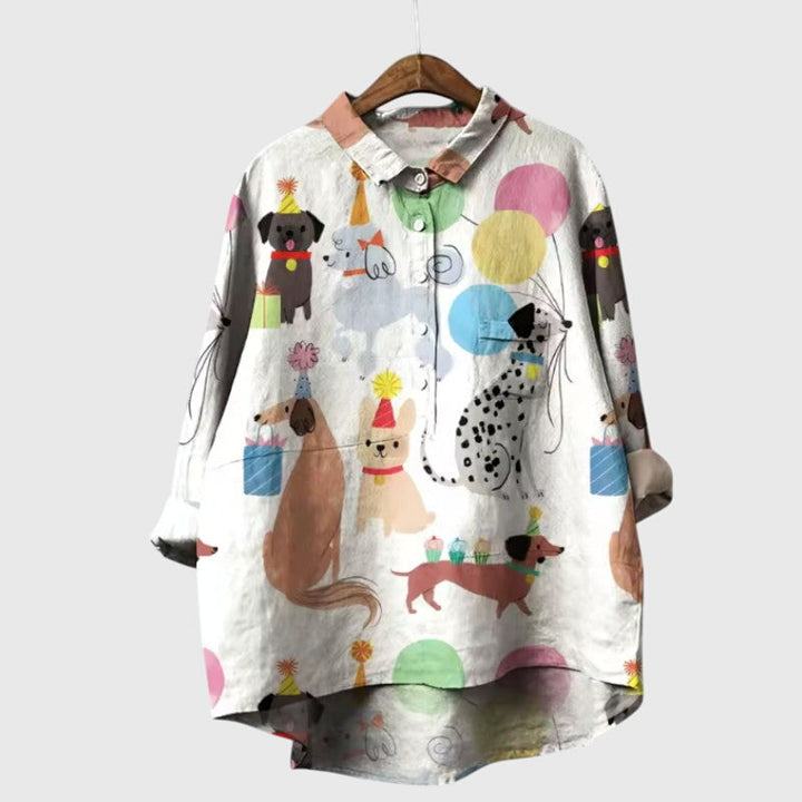 Women’s Elva Blouse with Dog Motifs