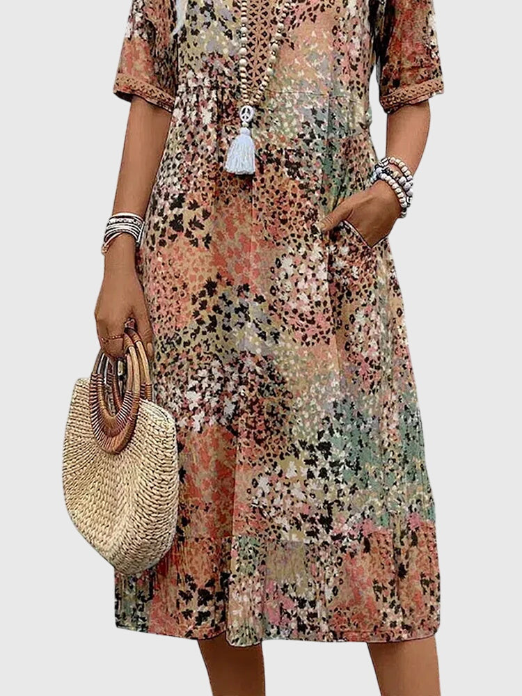 Women’s Floral Midi Dress with Belly Coverage