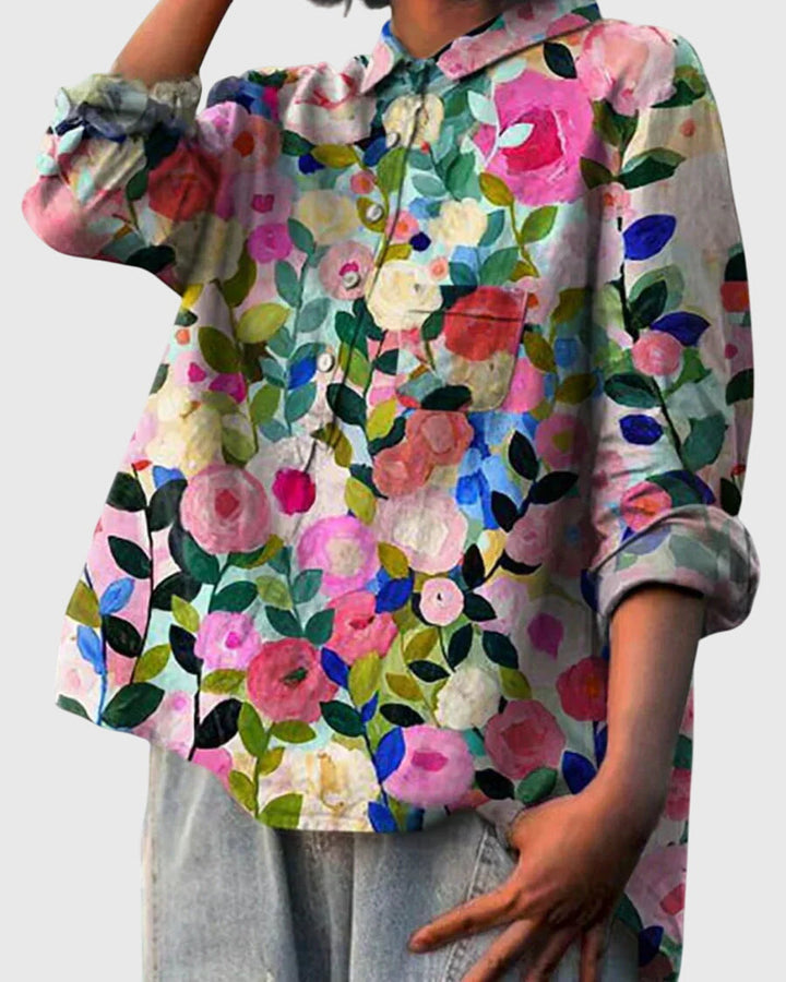 Women’s Floral Print Blouse with Button Placket