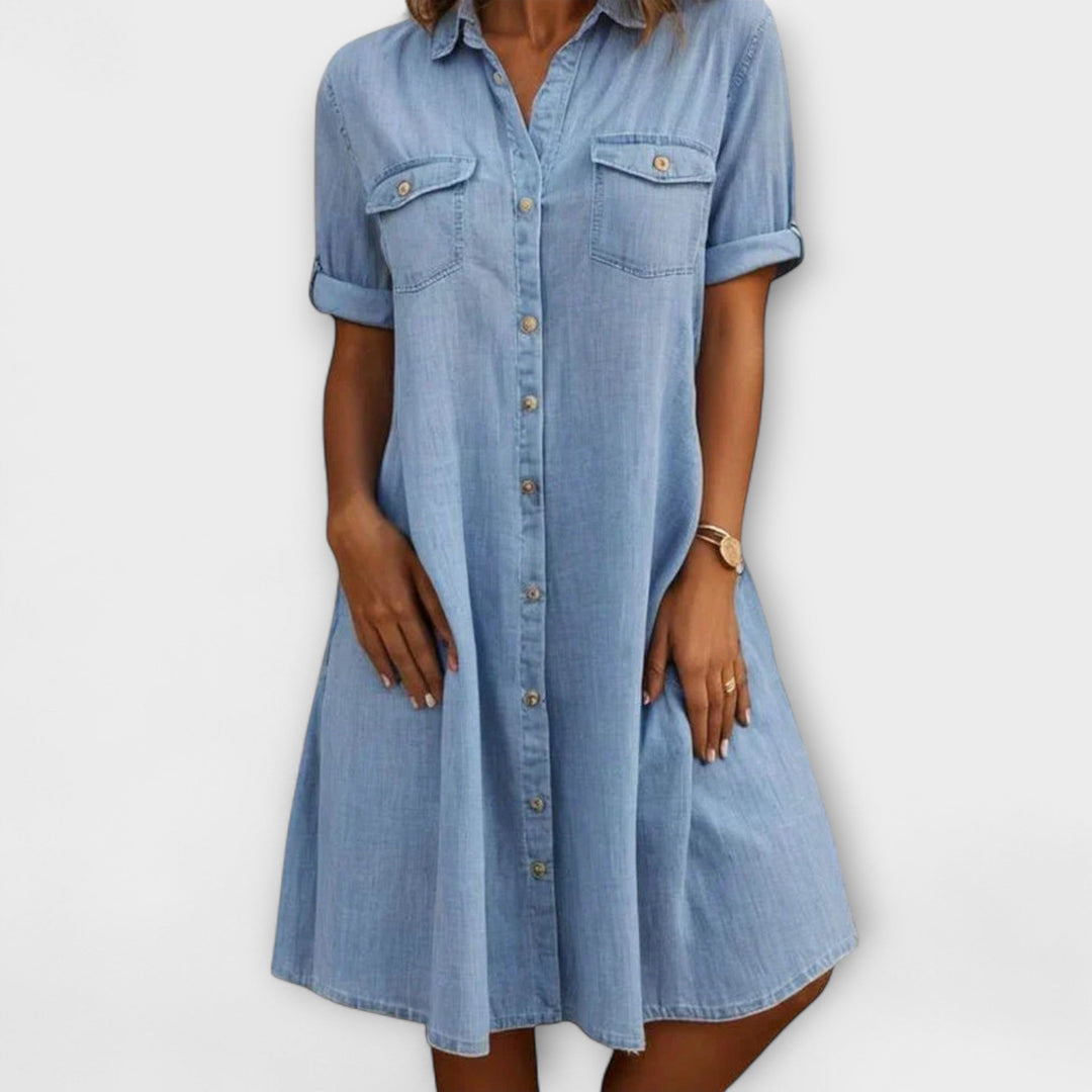 Women’s Knee-Length A-line Dress with Buckle