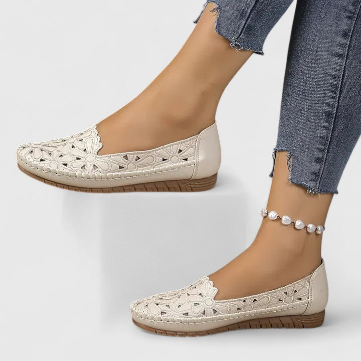 Women's Laser-Cut Floral Flat Sandals with Cushioned Footbed