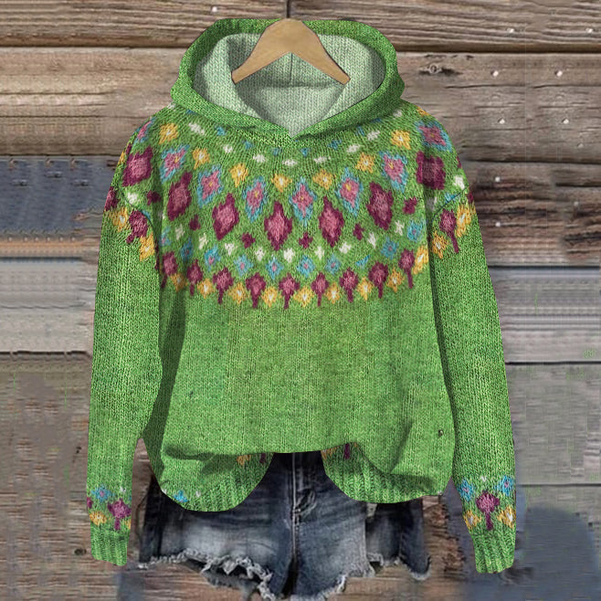 Women’s Comfortable Hoodie with Colorful Jacquard Pattern