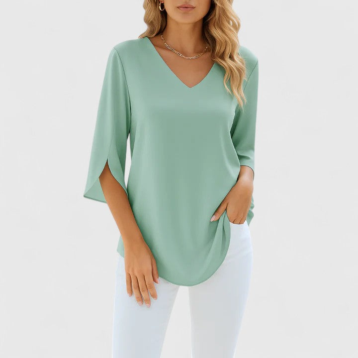 Women’s V-Neck Blouse with Split Sleeves